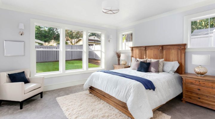 bedroom in newly constructed luxury home