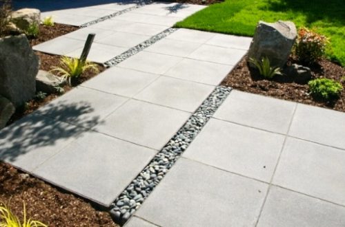 close up of the concrete walkway at the lawn of a house